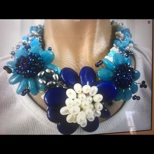 GENUINE TURQUOISE PEARL LAPIS BLUE JADE NECKLACE.